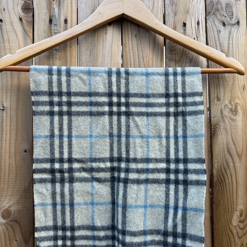 Burberry Blue and Gray Checkered Cashmere Scarf - Picture 2 of 5